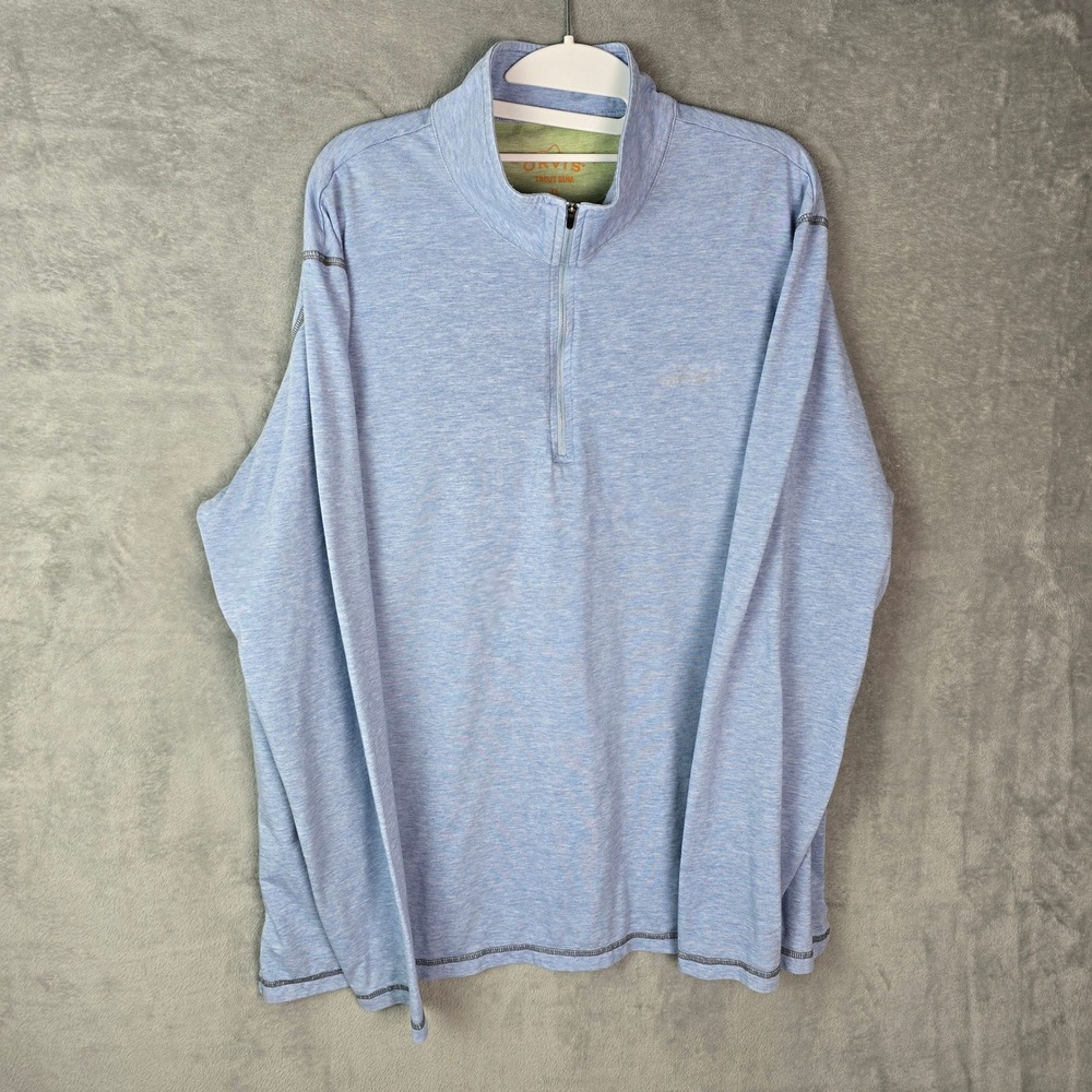 Orvis Trout Bum Mens XL Quarter Zip Pullover Light Blue Heather 1R47 Long Sleeve